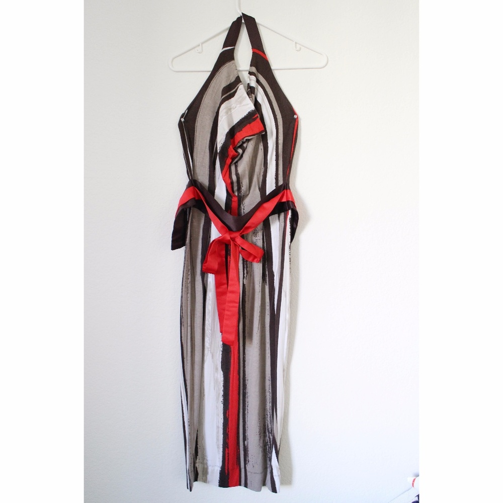 Reserved Red Brown Stripped Halter Belt Dress Sz S